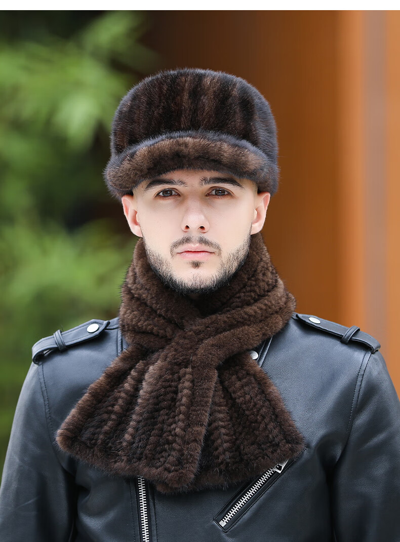 幕加格水貂毛皮草帽子新款男士冬季加厚护耳保暖貂帽时尚裘皮棒球帽