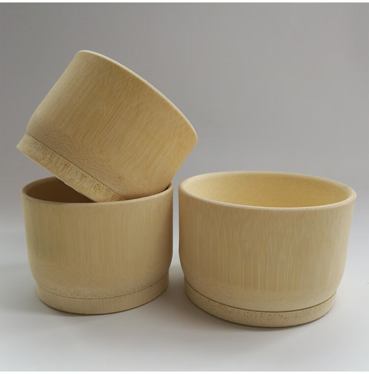 竹碗防烫手工家用儿童吃饭竹筒碗无漆复古小孩大号木碗 直径11-12cm
