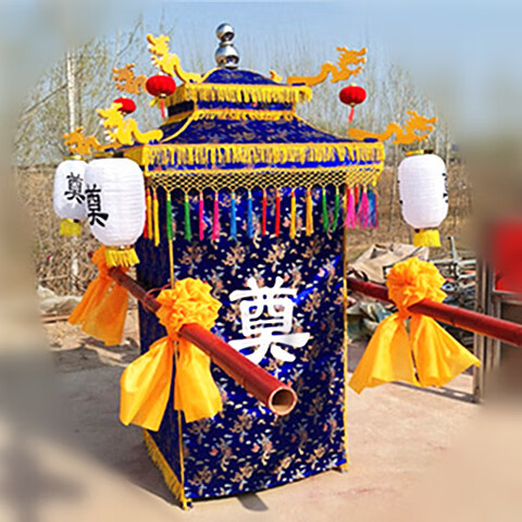 花轿殡葬白事轿子骨灰盒花轿中式折叠轿头花发卡国外油画分娩蓝色2