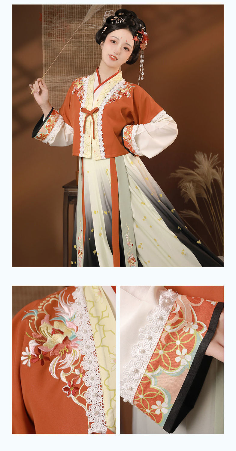 远山娥黛原创汉服唐制唐褙子半袖印花齐腰裙绣花秋冬款 黑色褙子 里衣