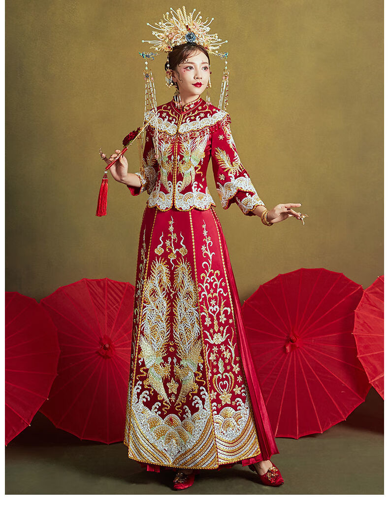 erjo秀禾服新娘新款凤冠霞帔龙凤褂出阁服婚纱中式结婚礼服秀和服红色