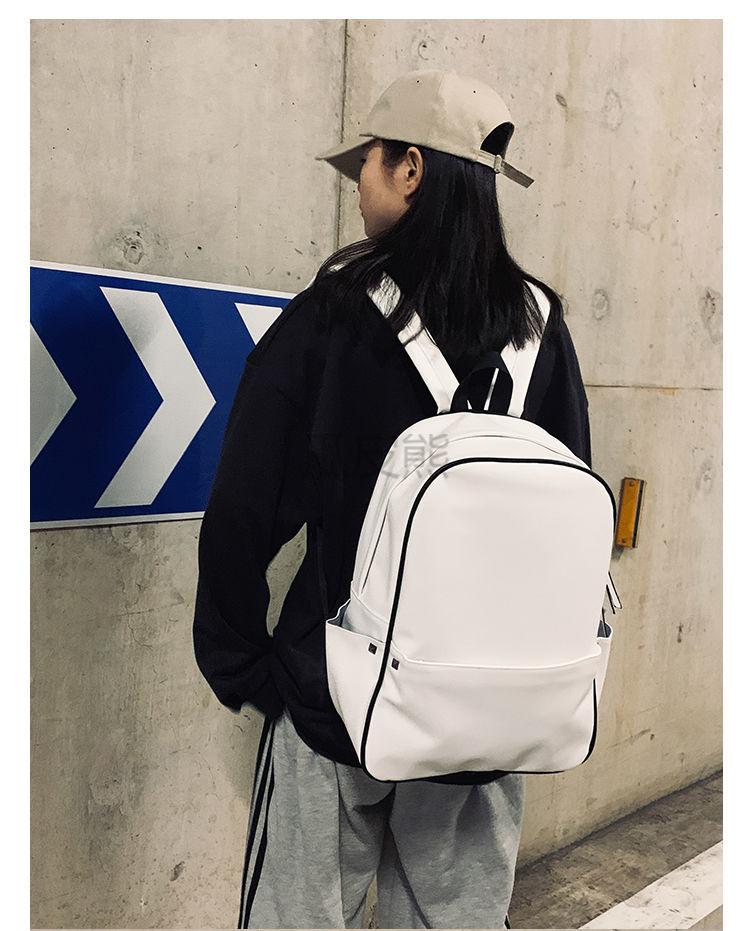 裴玉ins风潮酷书包女学生韩版港风双肩包男休闲pu高中纯色背包sn2847