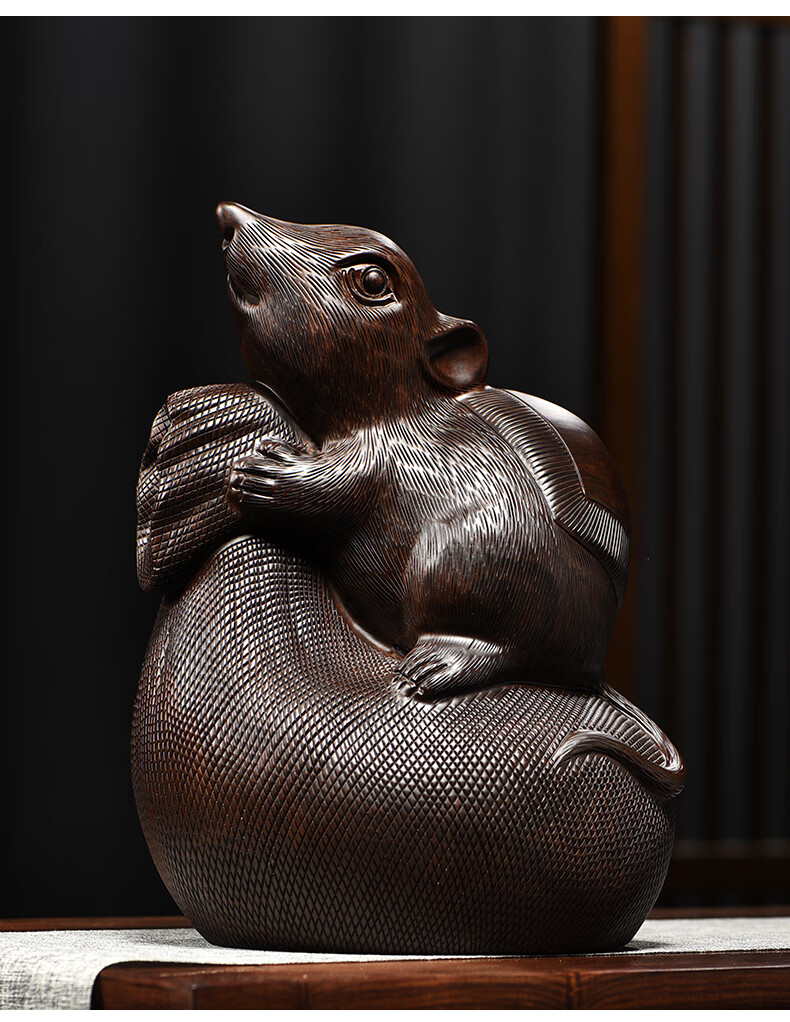 迎菲家居实木红木摆件新店公司开业乔迁之喜礼品办公室老板木雕老鼠