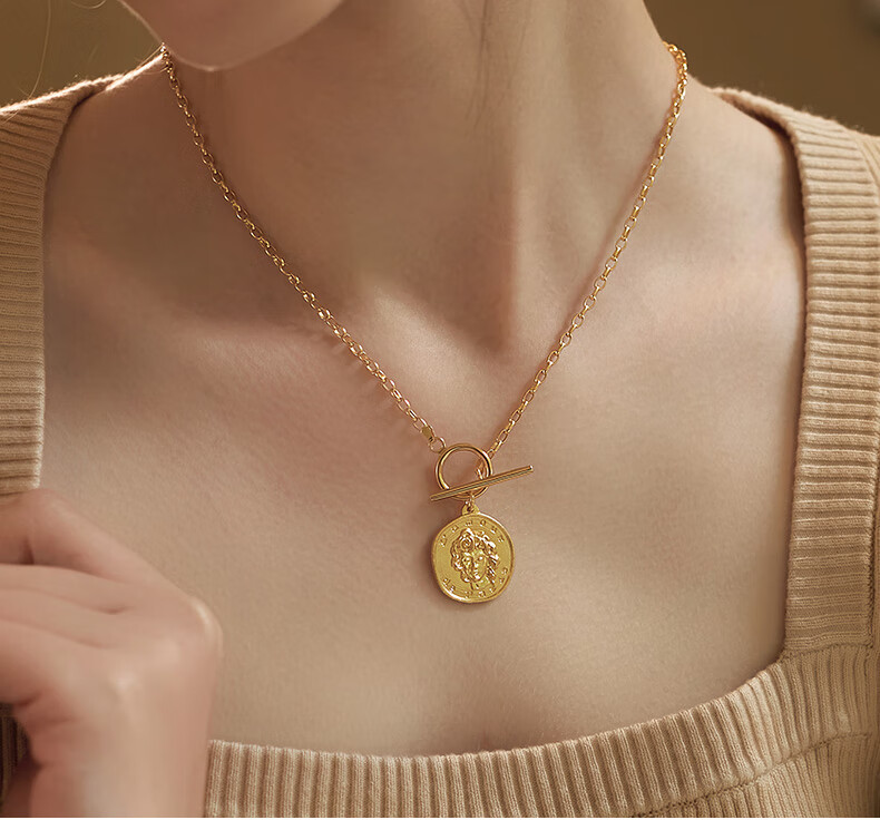 ck施华洛世奇锆金色ot扣硬币项链女钱币金币轻奢小众法式复古锁骨链