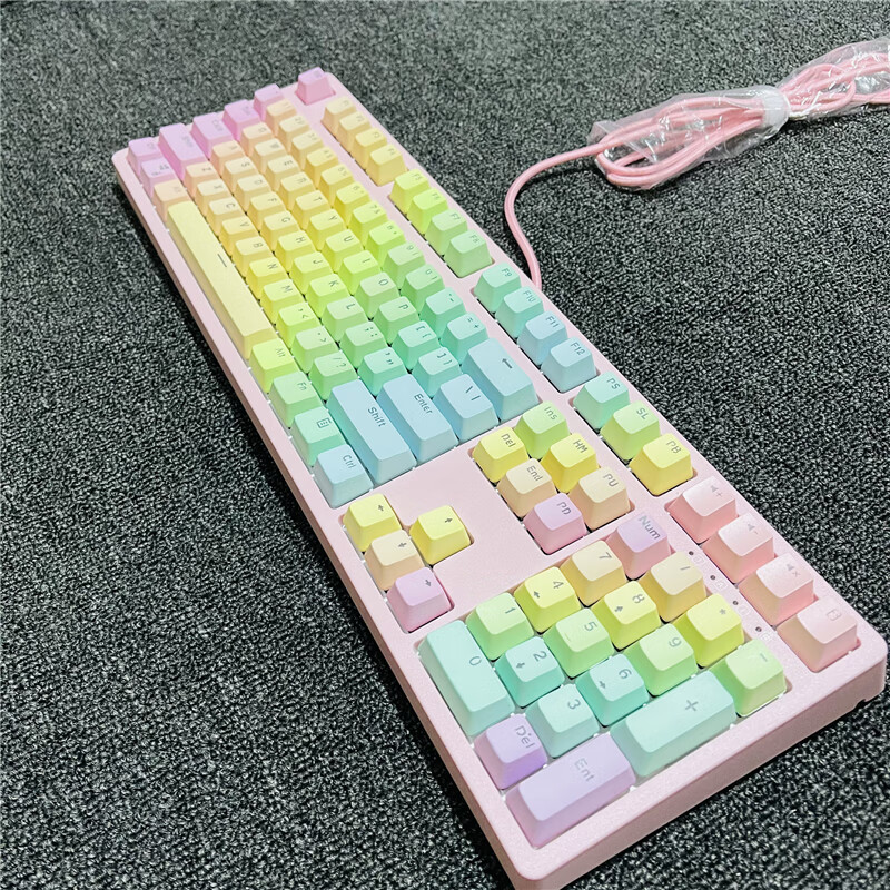 aucbug f108机械键盘淡粉渐变浸染女生pbt青轴rgb光樱花主题usb有线