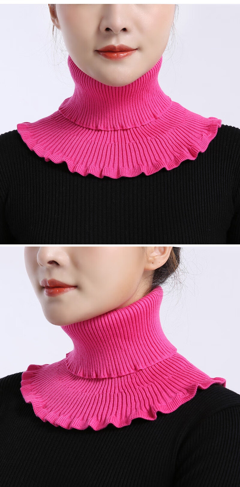 秋冬假领子女套头高领针织保暖装饰毛衣护颈椎假衣领围脖毛线脖套红色