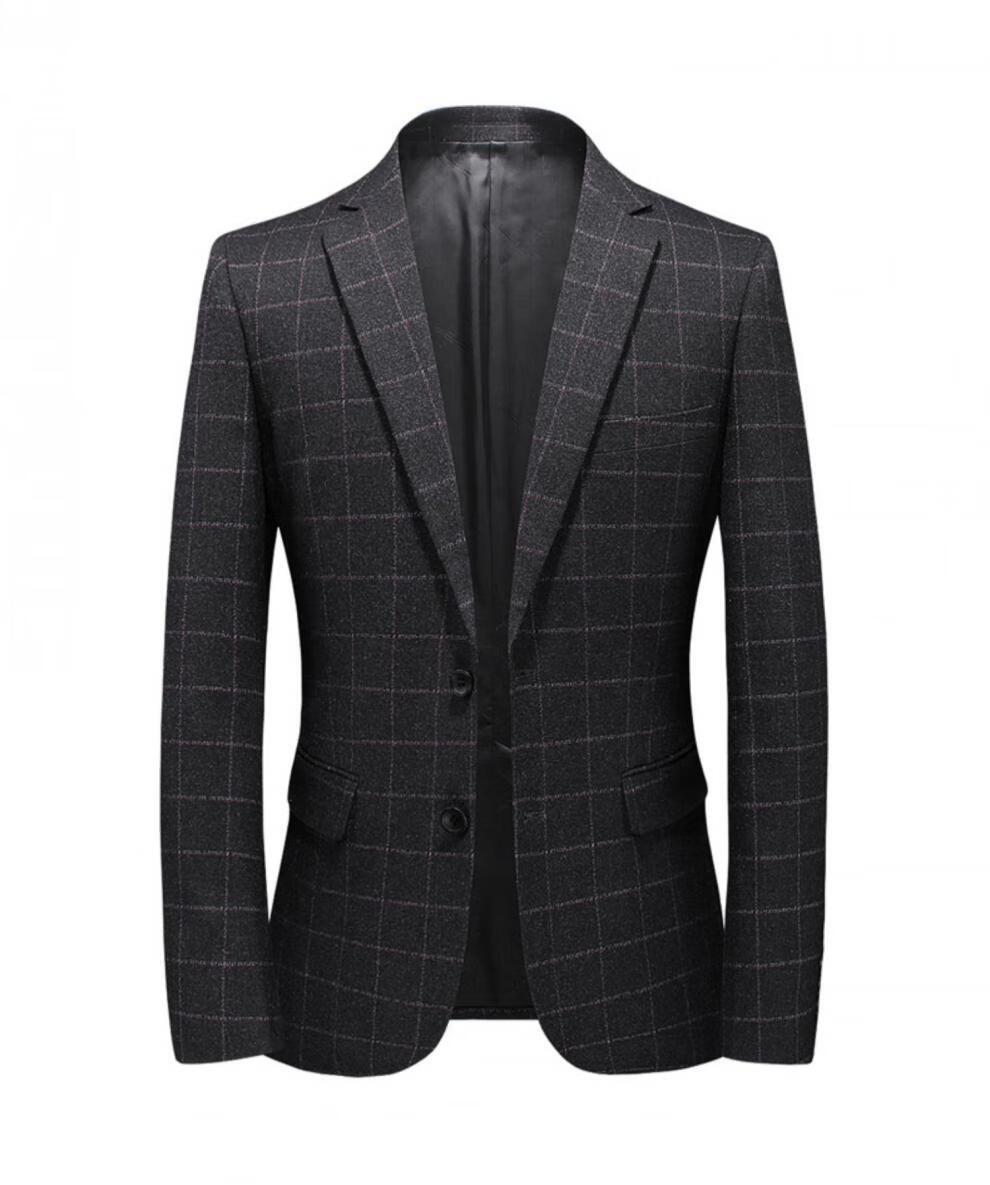 罗蒙春秋新品格子西服外套男修身韩版休闲西装商务正装上衣伴郎服 557