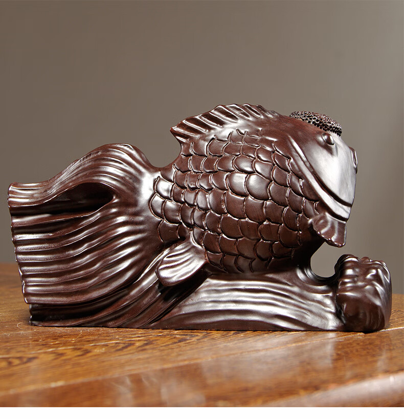 枳记家木雕鱼摆件木质金鱼客厅家居寓意年年有鱼装饰工艺品乔迁送礼