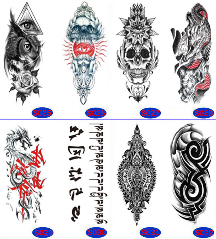 一套6张 纹身贴防水男半臂手臂仿真黑白火焰 龙 麒麟逼真刺青