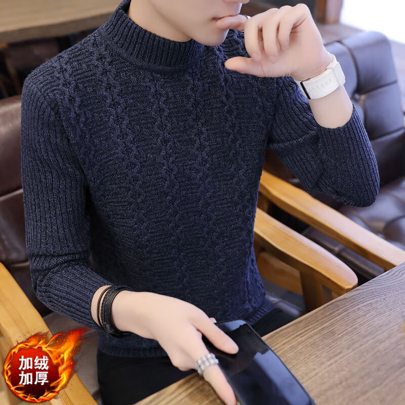 毛衣男韩版冬季针织衫加绒加厚毛线衣 冬季潮牌加绒加厚毛衣男宽松毛