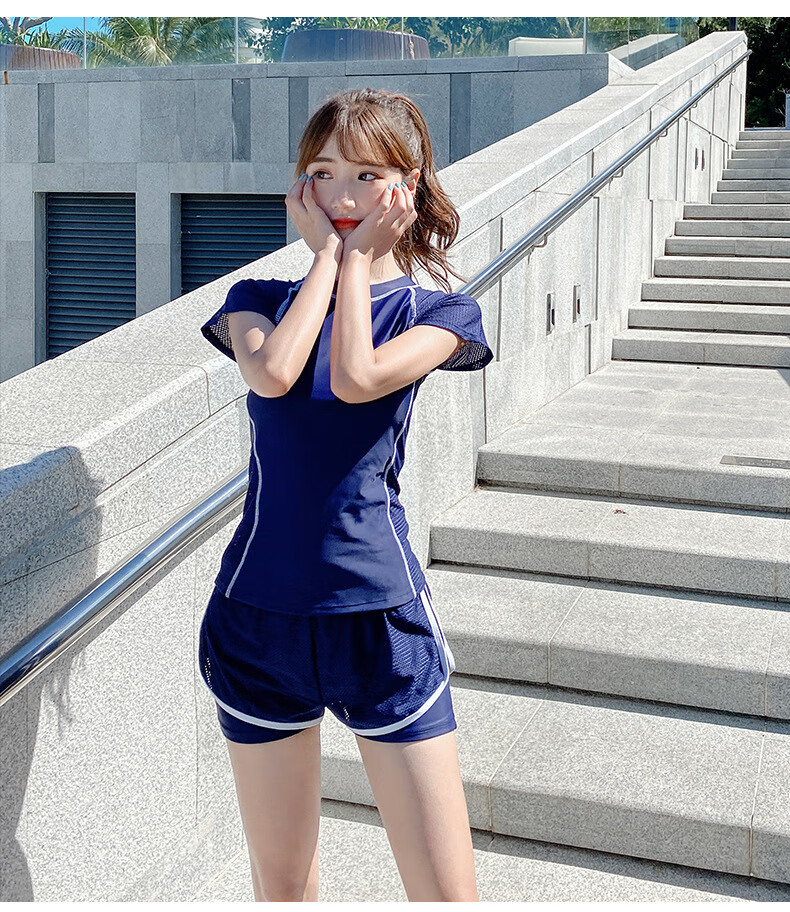 泳衣女分体保守学生两件套2020新款遮肚显瘦温泉韩国ins大码泳装 黑色