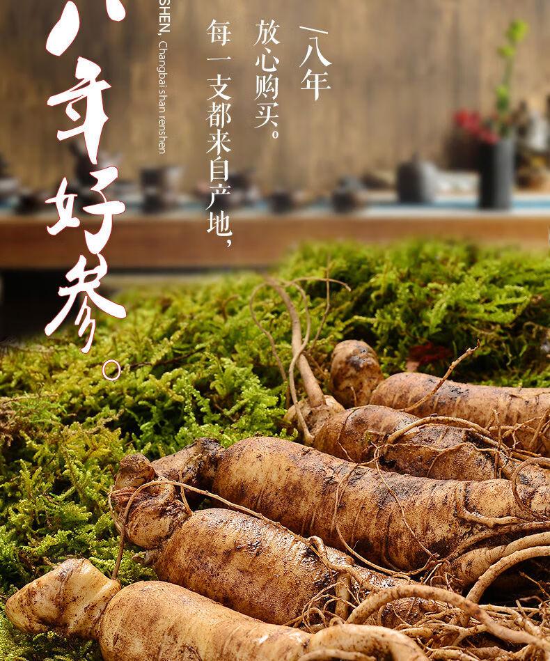 带土大鲜参吉林通化林下野山参长白山人参东北特产810年2支100克大号