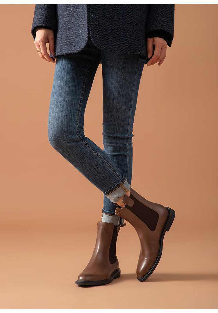 beautoday切尔西靴女短筒靴复古英伦风靴子女短靴骑士靴烟筒靴女靴单