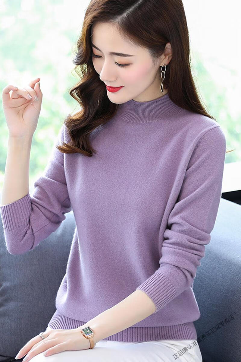富贵鸟半高领打底衫女士毛衣宽松外穿内搭针织上衣保暖100羊毛衫冬厚