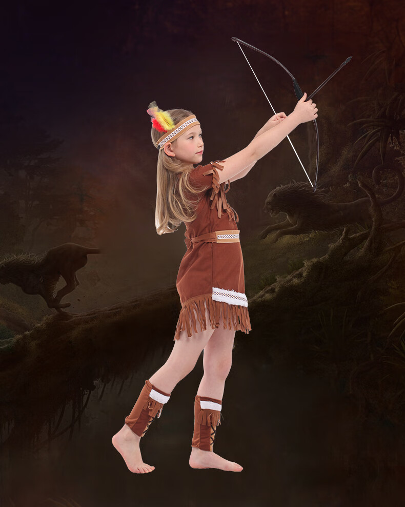 野人公主服装成人原始部落酋长衣服亲子演出道具 童俏丽印第安公主m