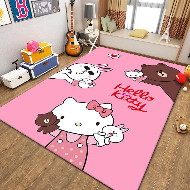 公共纺卡通可爱地毯粉色小熊少女卧室床边简约房间动漫满铺粉色少女80