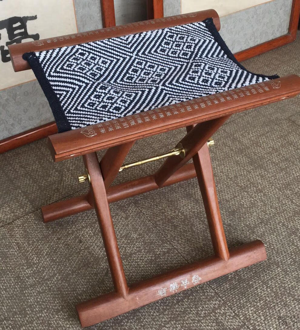 钓鱼红木马扎 山东实木马扎红木工艺马扎便携式马札折叠凳子换鞋椅 送