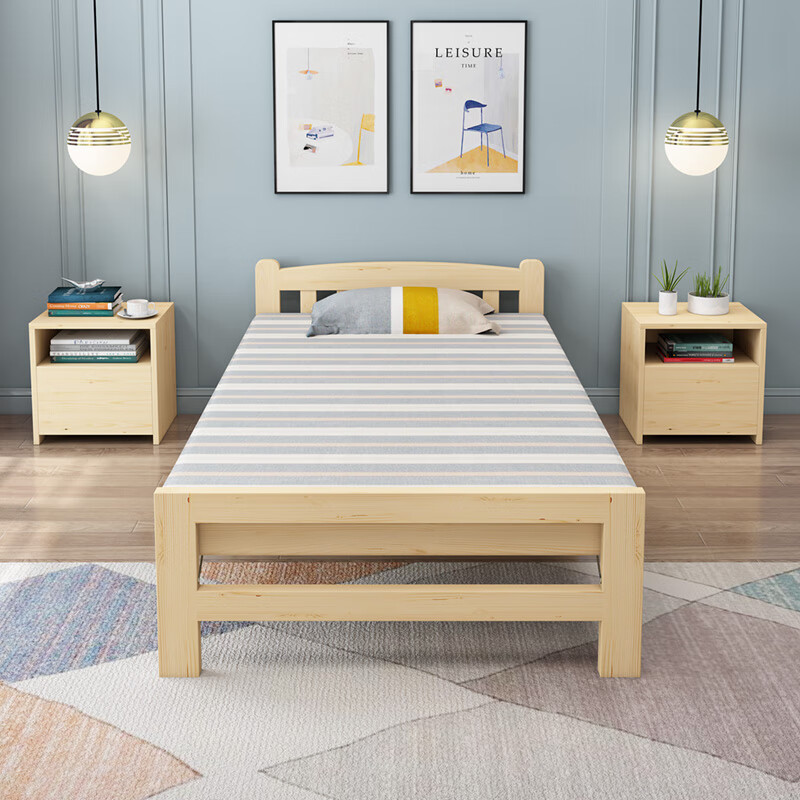 2单人床简易经济型实木床出租房小床便携午休床 镂空床头120cm宽 送