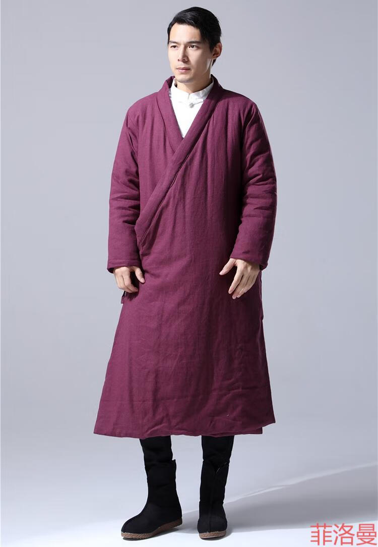 冬季男士禅意茶服居士禅修服中国风宽松汉服长款夹棉加厚禅修棉袍长