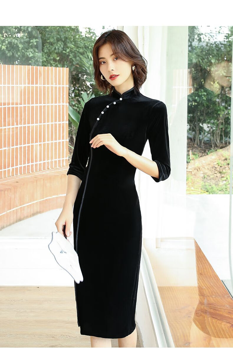 {工厂直供}【复古旗袍秋冬款】金丝绒旗袍年轻款秋冬长袖少女改良版