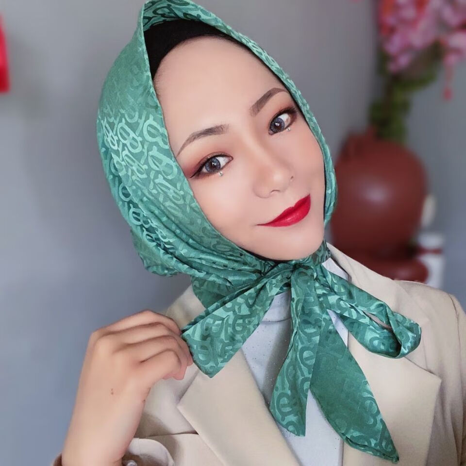 回族女人的套头纱巾春夏新款纱巾头套仿缎面飘带帽子套头回族盖头休闲