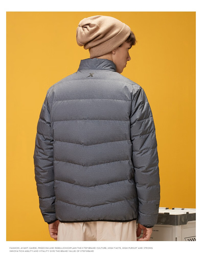 特步羽绒服男冬季新款立领男士保暖加厚鸭绒外套拉链潮流上衣黑s