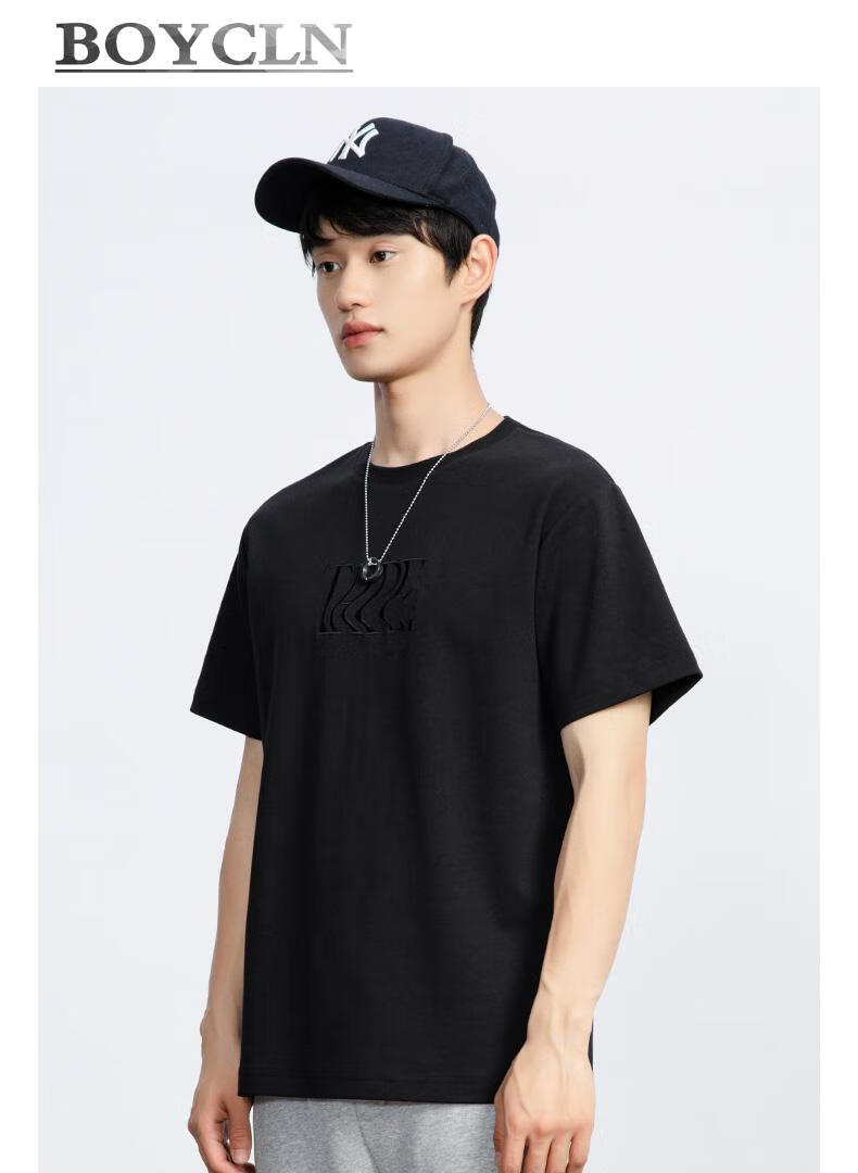 字母刺绣短袖t恤男士潮流宽松体恤圆领纯棉半袖上衣刺绣休闲短袖t恤