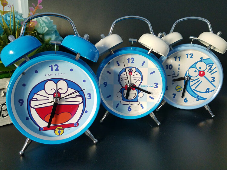 多啦a梦闹钟双打铃金属机器猫叮当时钟/座钟夜灯学生男女儿童闹钟 浅