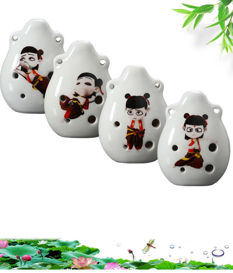 精选卡通陶笛6孔网红哪吒小长嘴中音ac调笛子陶笛初学入门学校乐器