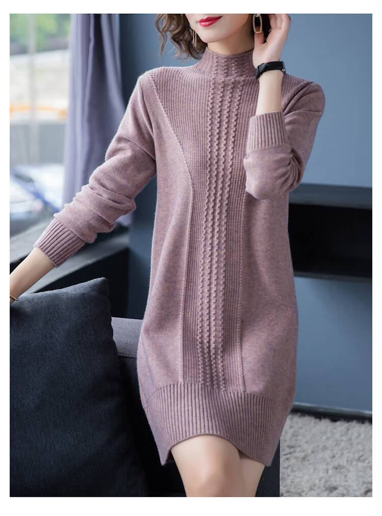 羊绒连衣裙女女中长款新款加厚针织衫毛衣秋冬内搭打底裙毛线衣连体裙