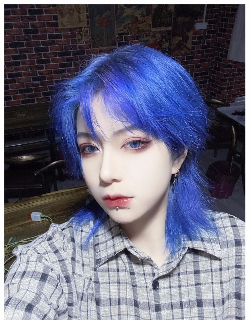 帅气男士狼尾头发型自然蓬松逼真全头套ls 雾霾蓝 大护理五件套【图片