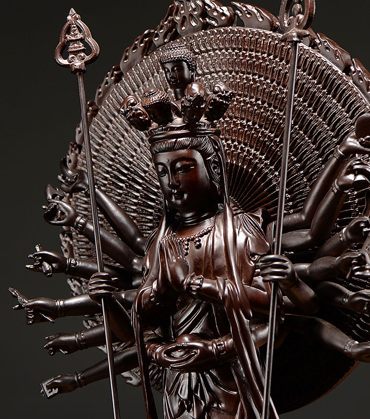 匠令黑檀木雕千手观音佛像摆件居家供奉观世音菩萨摆设实新疆西藏专链