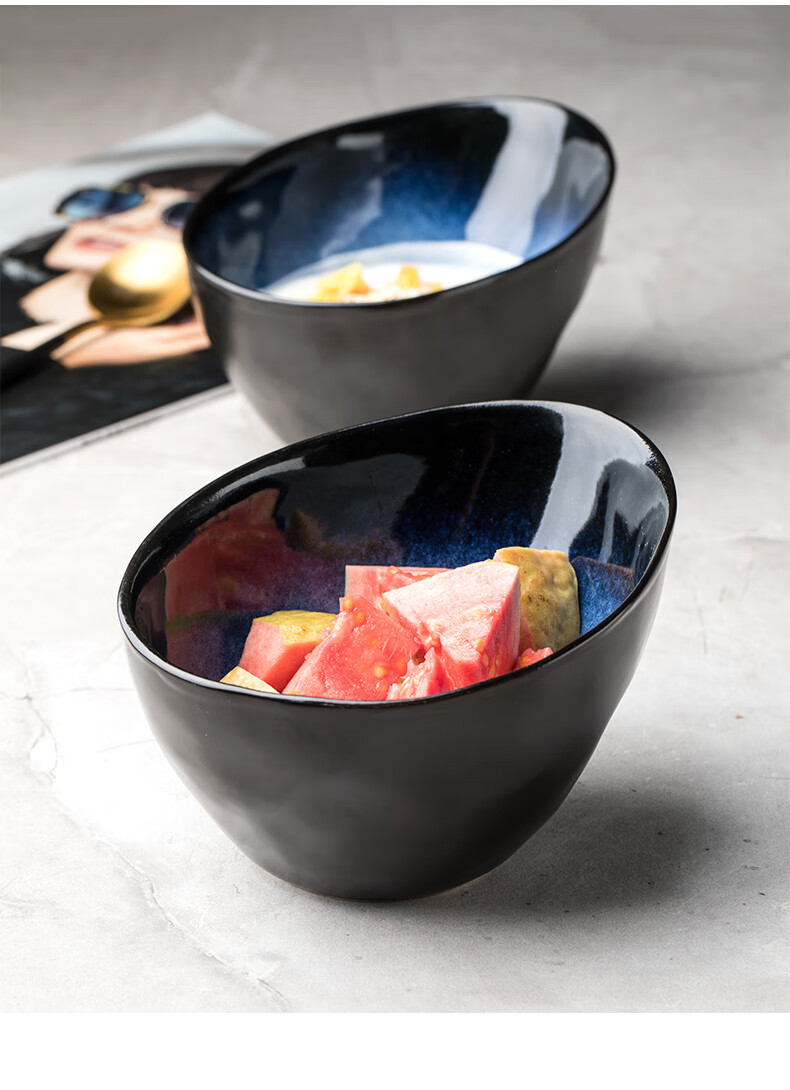 创意异形陶瓷碗家用个性火锅碗小吃面碗斜口凉菜碗欧式餐具6英寸水滴