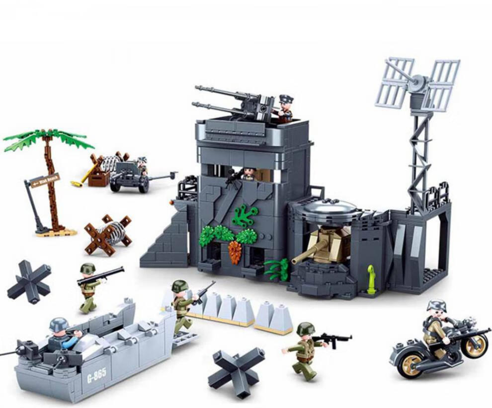 乐高lego森宝小鲁班二战诺曼底登陆艇碉堡国防军m26潘兴坦克拼装