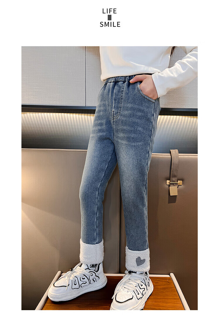 甜菲鹿4-13岁小女孩冬天穿的女童裤子秋冬款加绒儿童炸街一体绒休闲