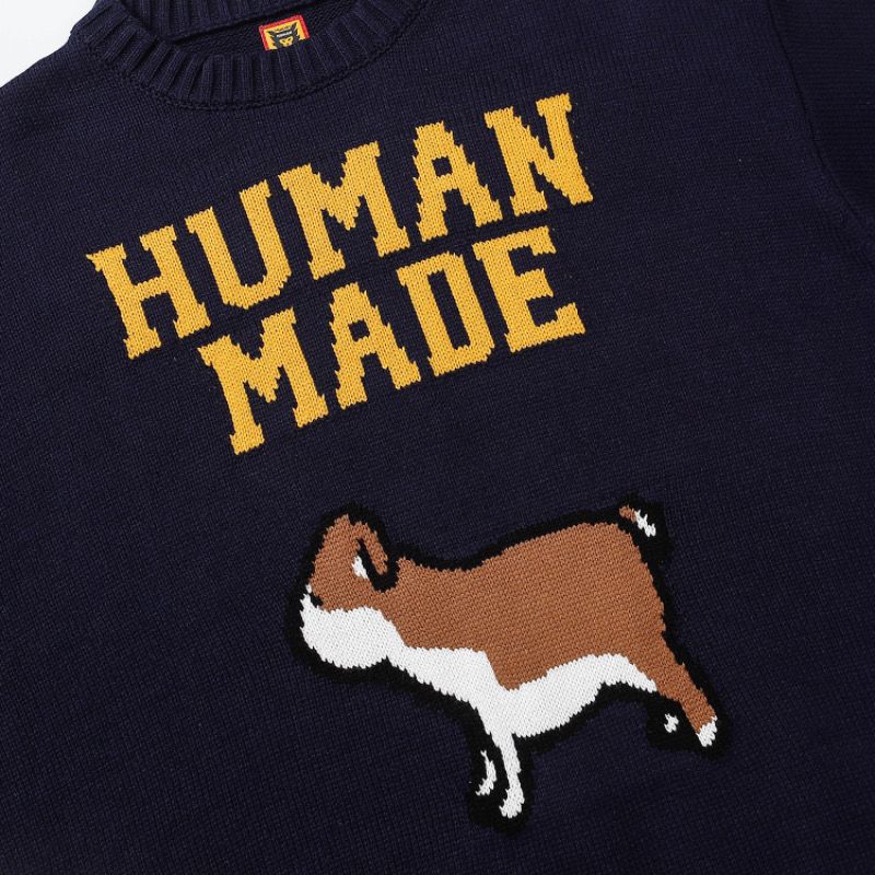 humanmade法斗小狗圆领宽松针织衫男女秋冬街头风长袖套头 藏青色 xl