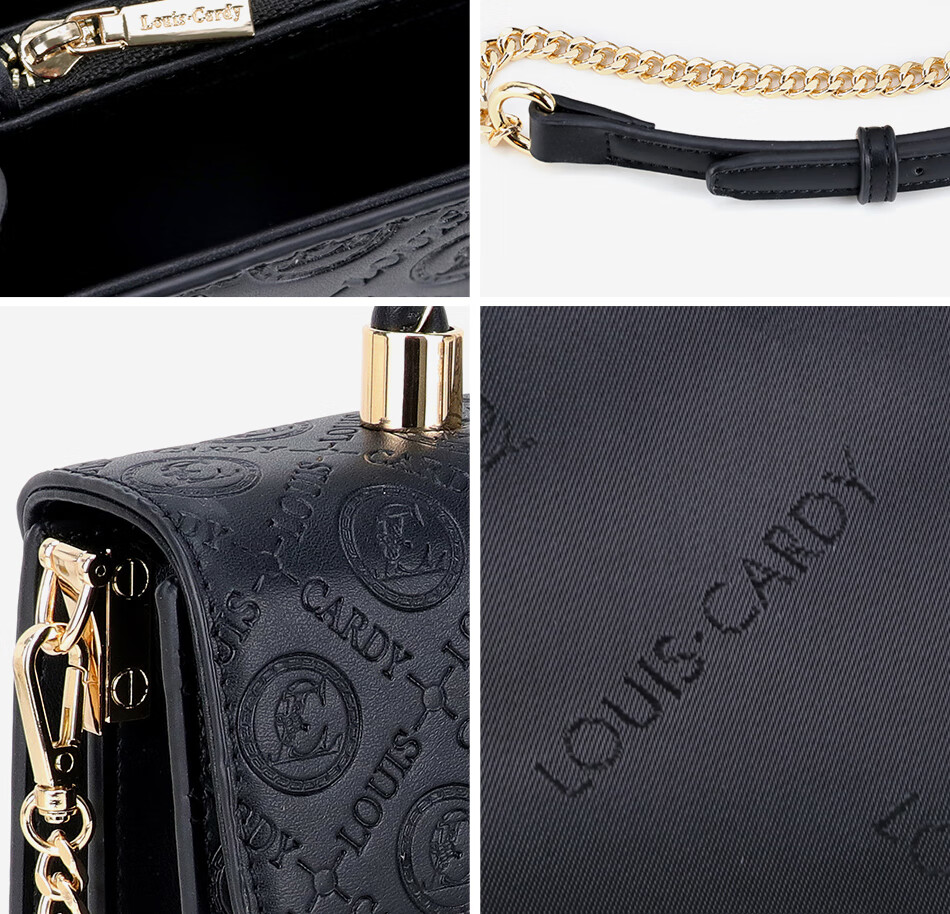 路易·卡迪米白色牛皮压花圆锁翻盖单肩女方包 路易·卡迪 louiscardy