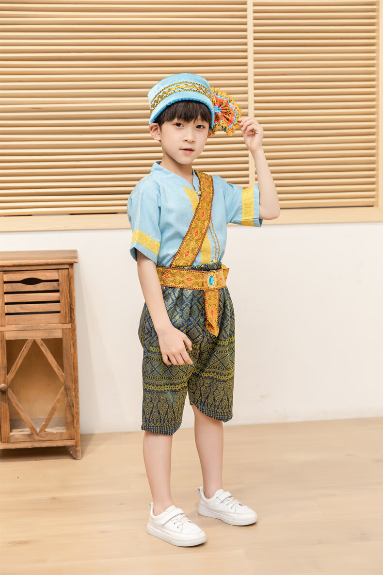 墨尚佳童装店 儿童民族舞蹈表演服云南傣族服装男童泼水节少数民族