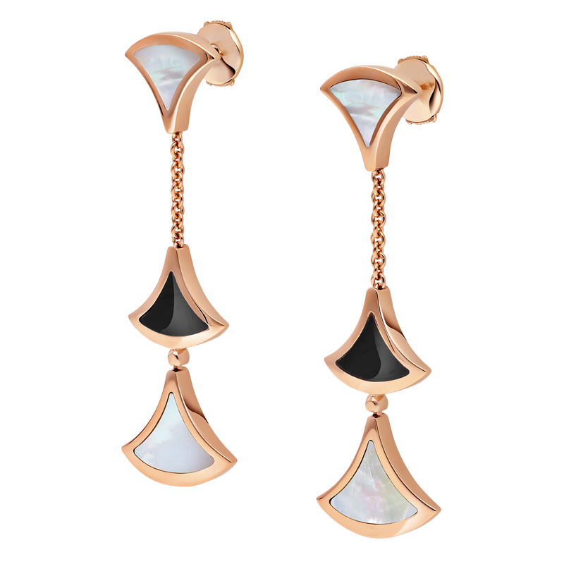 bvlgari宝格丽耳环18k玫瑰金色玛瑙珍珠贝母长耳环350260