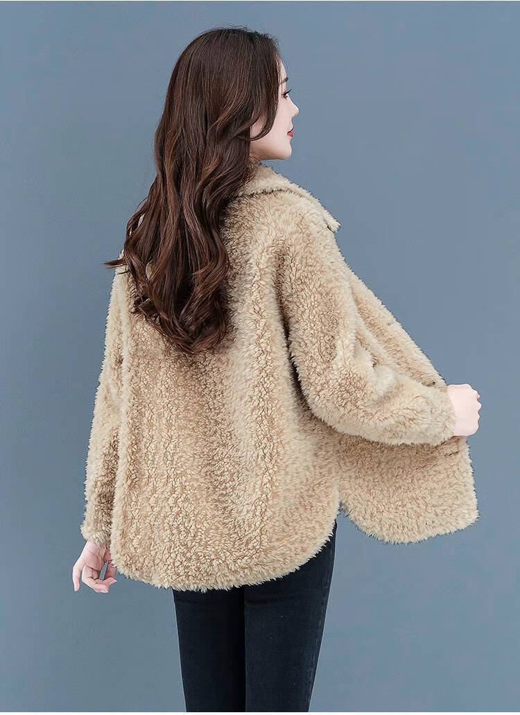 恒源祥羊羔毛短外套皮毛一体棒球服加厚工装秋冬季新款女式女士百搭