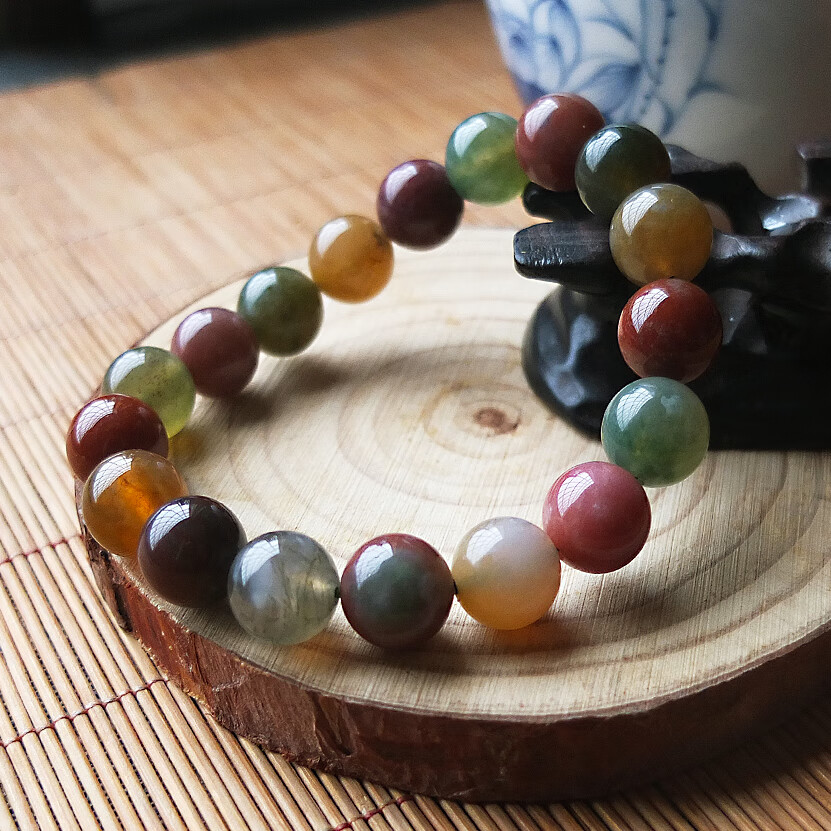 鲤梨 新品印度绿水草玛瑙手链 七彩玉髓手串清新女款 10mmm绿水草手链