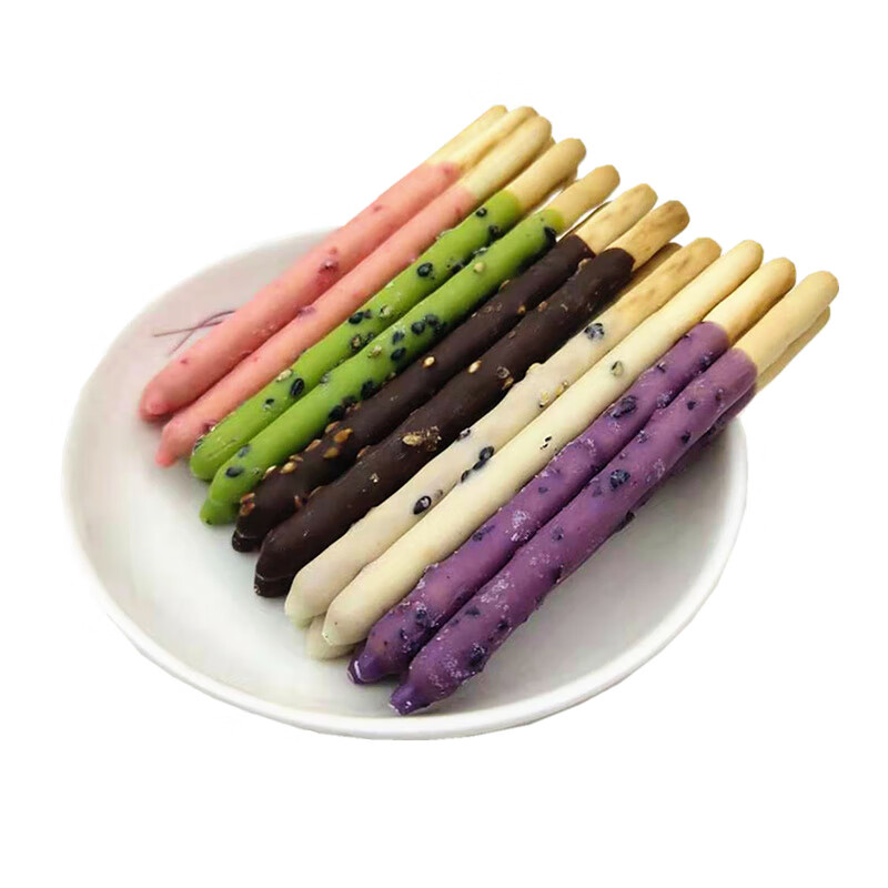 伯蒂彩虹棒138g5瓶迷你巧克力棒涂层长条饼干棒网红休闲零食儿童蓝莓