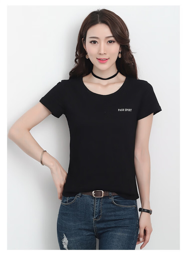 轻奢品牌女装纯棉白色t恤女2020韩版夏季薄款短袖时尚圆领印花夏装