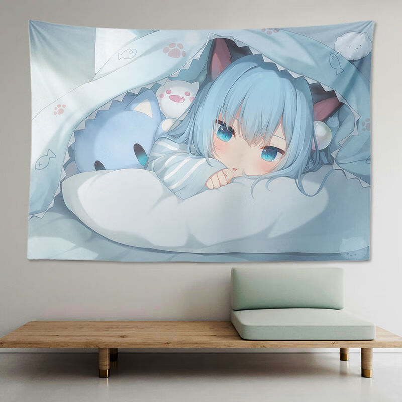 猫羽雫背景布甘城老师原创挂布猫耳女孩猫娘动漫挂毯学生宿舍浅黄色