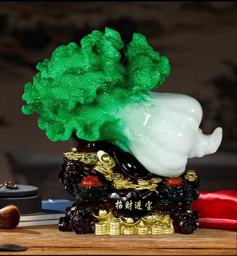 嘉洛斯 玉白菜摆件玉石玉石白菜摆件工艺品大白菜玉石摆件办公室电视