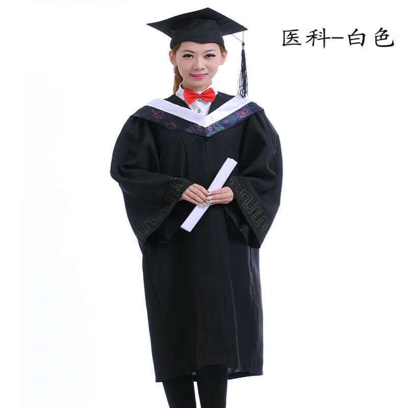 学士服大学生理科毕业礼服大学医学硕士学位服毕业袍 学士服绿色套装