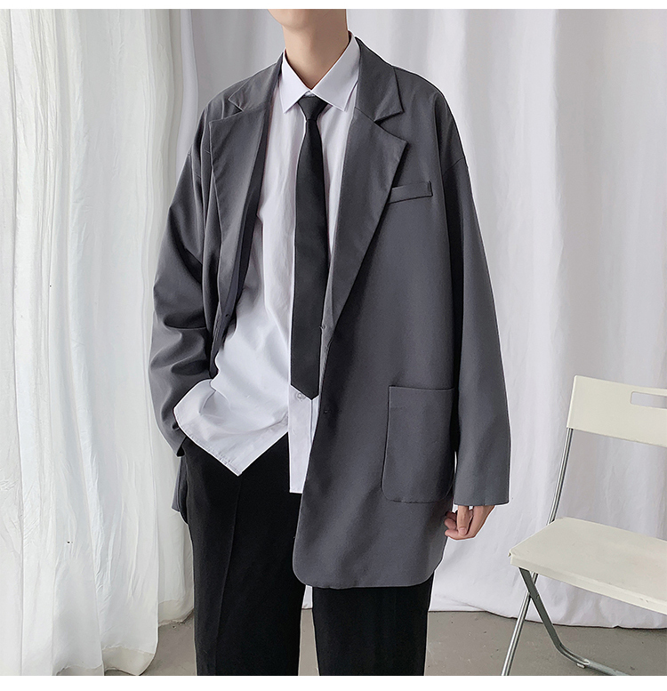 小西装外套男春秋潮流帅气宽松百搭休闲胖子港风大码学生单西夹克休闲