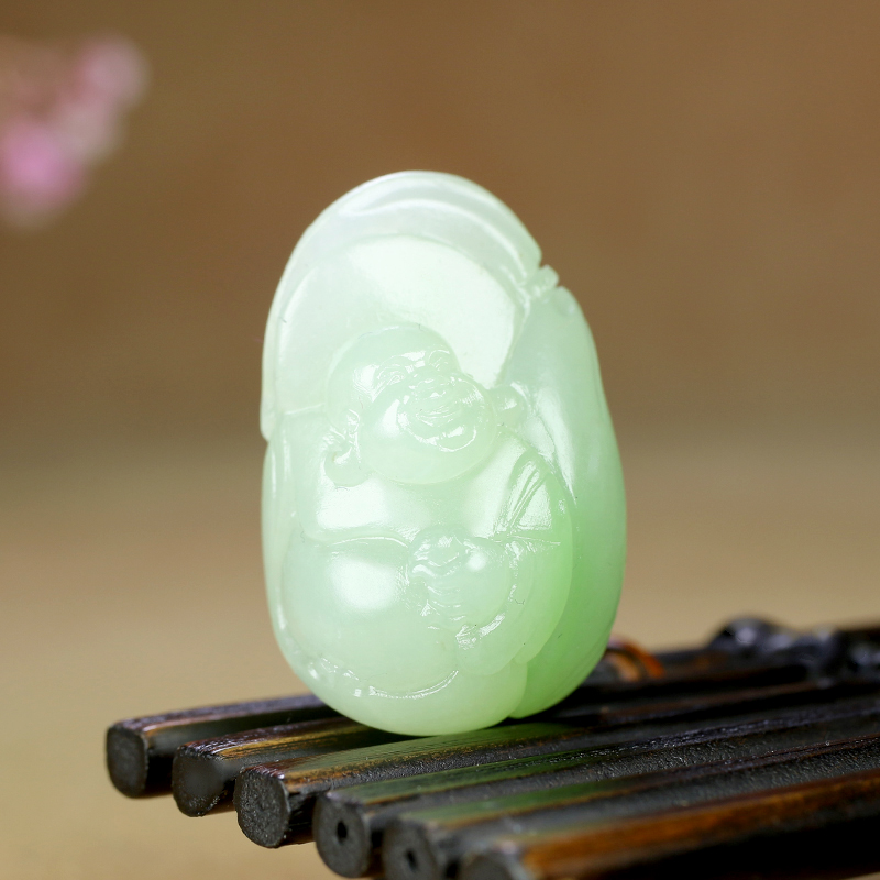瑾瑶和田玉翠青弥勒佛挂件吊坠玉坠天生福相18g送亲人送好友自戴收藏