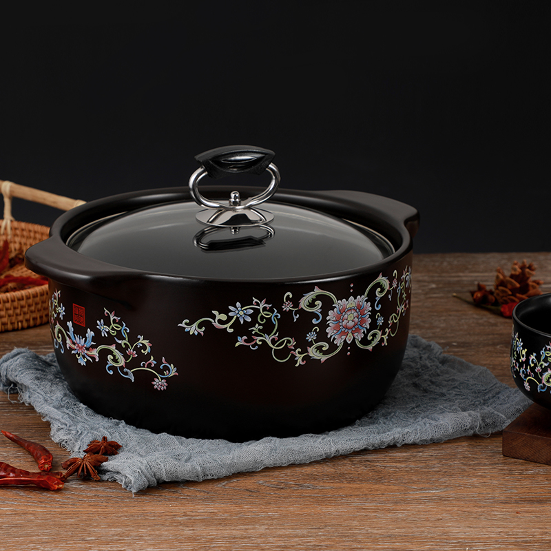 璞庐陶瓷创禾陶瓷景德镇珐琅彩中式陶瓷砂锅煤气灶无涂层汤煲耐高温不