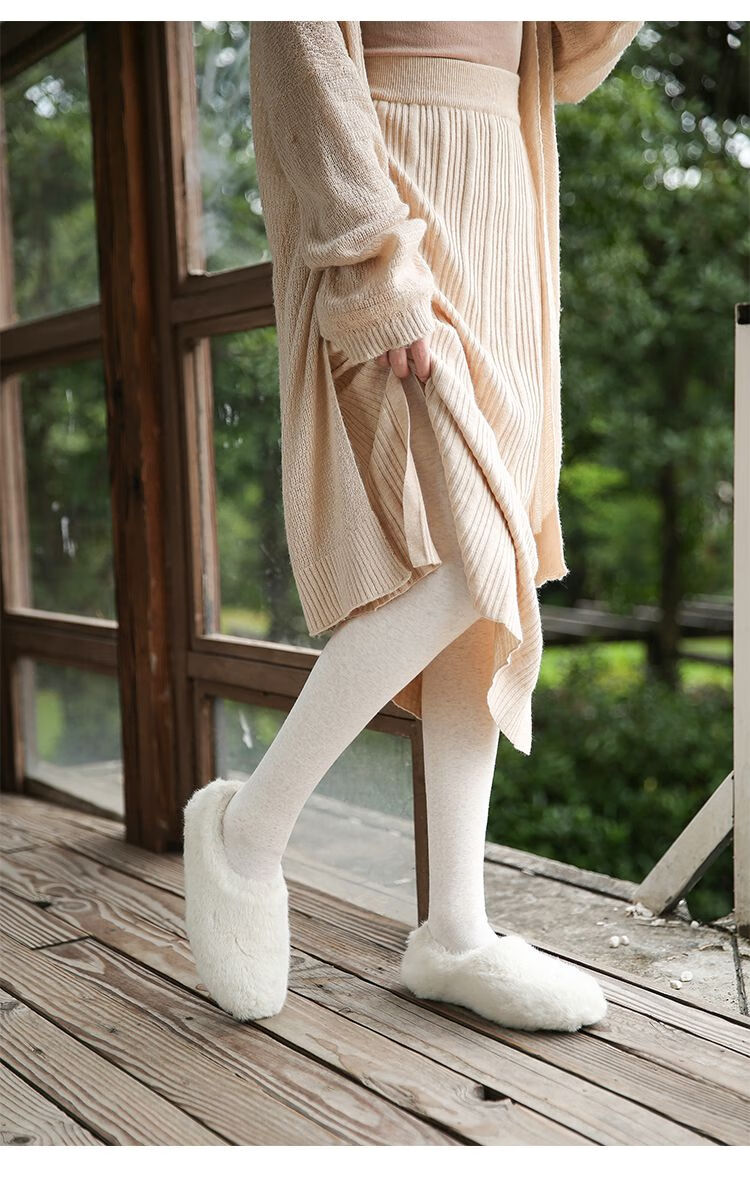秋冬季加厚加绒光腿神器连裤袜秋冬日系白色加绒加厚连裤袜燕麦色打底